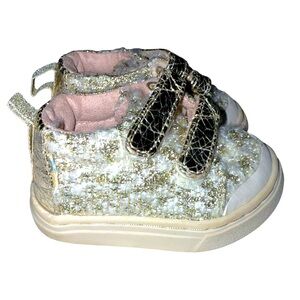 TOMS Girls Gold Tweed Glitter Velcro Sneakers Size T2 Toddler Sparkle Shoes